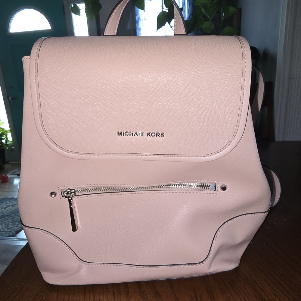 Authentic Michael Kors plush pink backpack handbag